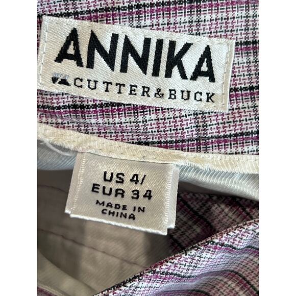 Annika Cutter & Buck Purple Plaid Golf Shorts Women's Size 4 Midrise 12" Inseam - Picture 2 of 8